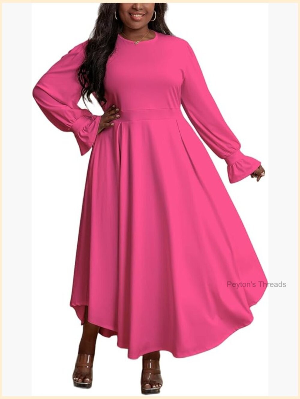 Plus Size Maxi Dress Long Bishop Balloon Sleeve Ruffle Cuffs Elegant